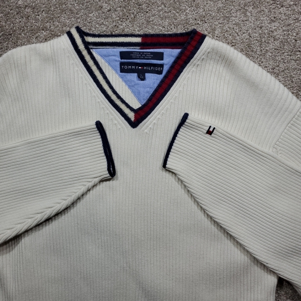 Tommy Hilfiger Men's Large Cream Sweater Lambswool